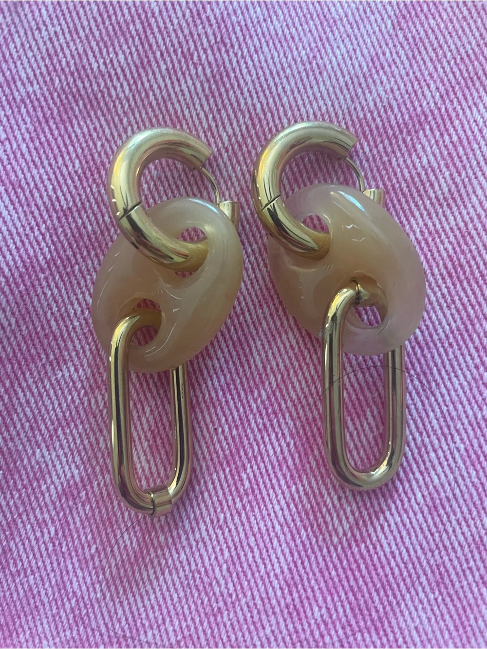 Zag Bijoux French 🇫🇷💛Gold and Taupe Quiet Luxury Link Drop Earrings - Picture 5 of 5